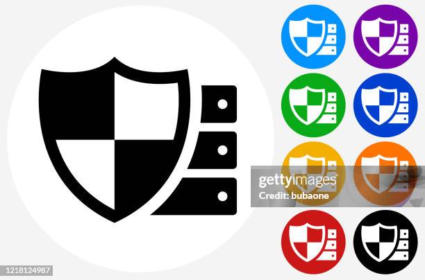 computer server with shield protection icon - server room stock illustrations