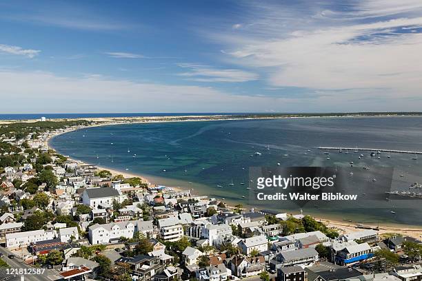 town view with curve of cape cod from pilgrim monument - provincetown stockfoto's en -beelden