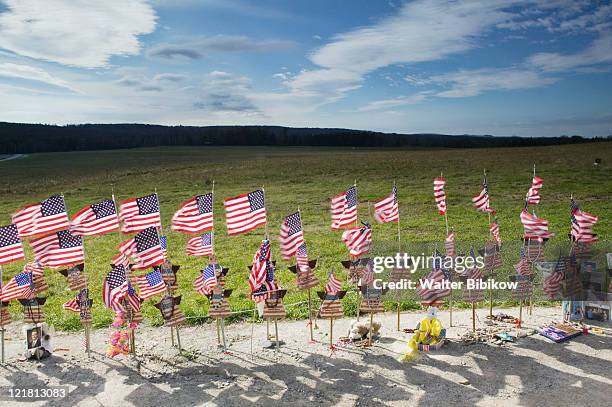 usa-pennsylvania-shanksville: flight 93 memorial- temporary memorial to the victims of terrorist aircrash on 9/11/2001 - 9 11 flag 個照片及圖片檔