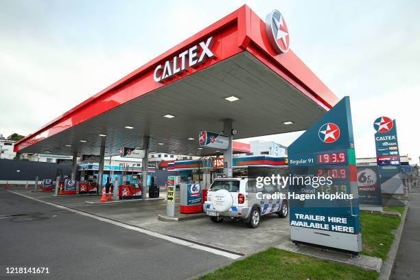 General view of petrol prices at Caltex petrol station on April 11, 2020 in Wellington, New Zealand. Petrol prices have fallen recently, largely due...