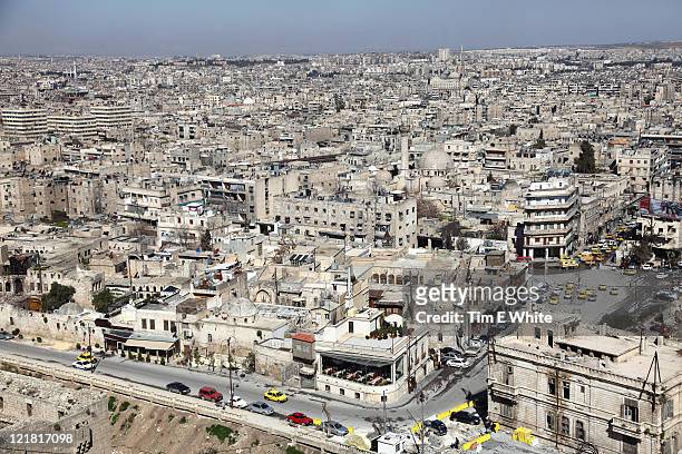 aleppo syria viewed from citadel - aleppo citadel stock pictures, royalty-free photos & images