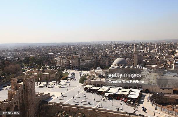 aleppo syria viewed from citadel - aleppo citadel stock pictures, royalty-free photos & images