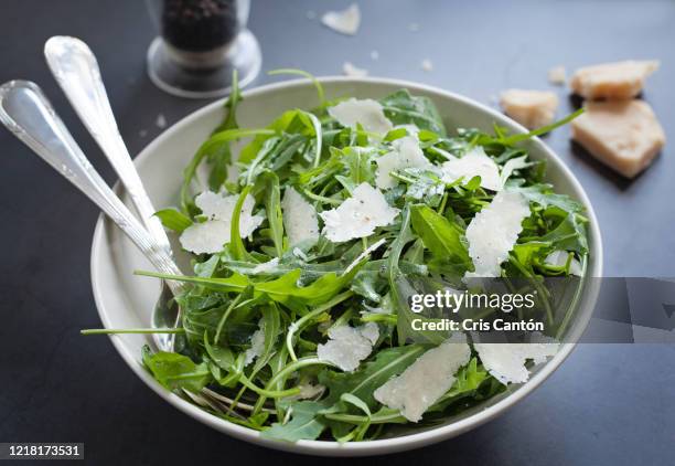 arugula salad with parmesan cheese - roquette photos et images de collection
