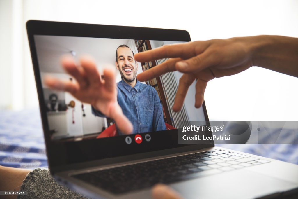 Social Distance Call Woman In Video Call With Her Partner Social Relations At Covid19 Social ...