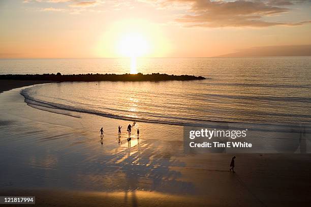 sunset over playa de las americas, tenerife, canary islands, spain - playa de las americas stock pictures, royalty-free photos & images