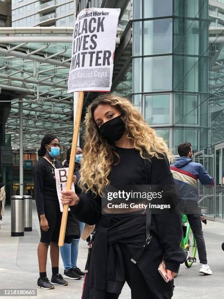 Singer Jade Thirlwall of Little Mix attends a Black Lives Matter protest on June 07, 2020 in London, United Kingdom. The death of an African-American...