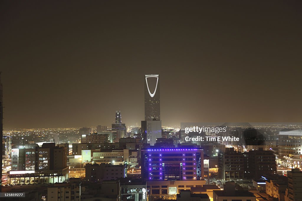 Kingdom centre at night, Riyadh, Saudi Arabia