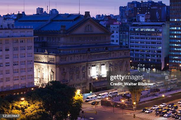 teatro colon theater and avenida 9 de julio, buenos aires, argentina - avenida 9 de julio stock pictures, royalty-free photos & images