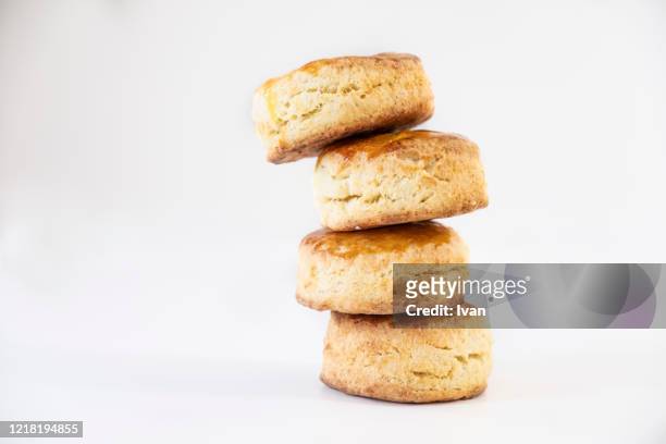 stack of fresh buttermilk biscuits - scone stock pictures, royalty-free photos & images
