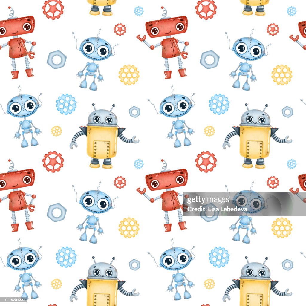Fun Robot Patterns Cute Cartoon Robots Seamless Pattern High-Res Vector Graphic - Getty Images