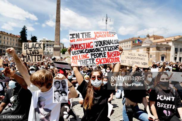 Group of youg people durign the anti-racist demostration in Roma organized by Black Lives Matter movement in memory of George Floyd died in...