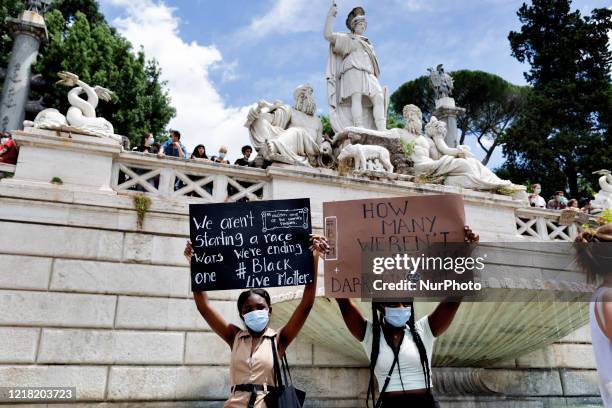 Two girls durign the anti-racist demostration in Roma organized by Black Lives Matter movement in memory of George Floyd died in Minneapolis on 25th...