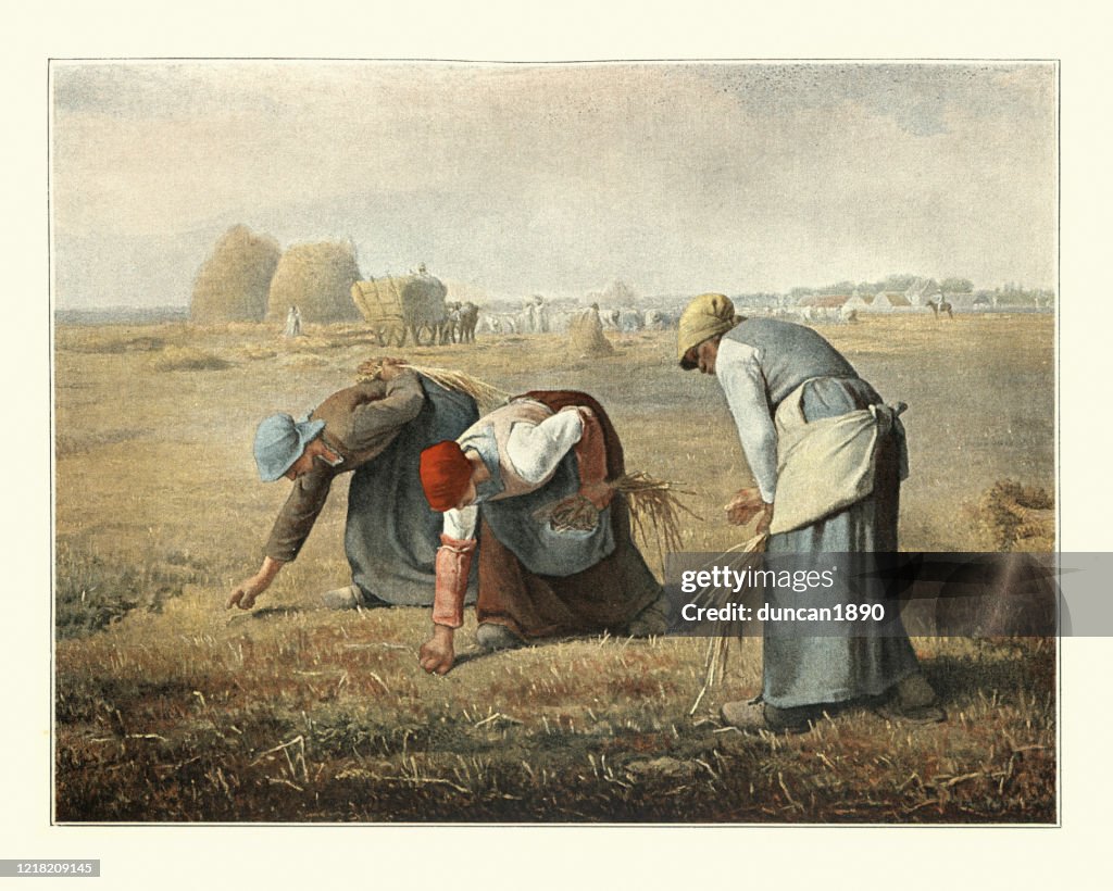 The Gleaners by Jean-Francois Millet, peasant women gleaning farmers field