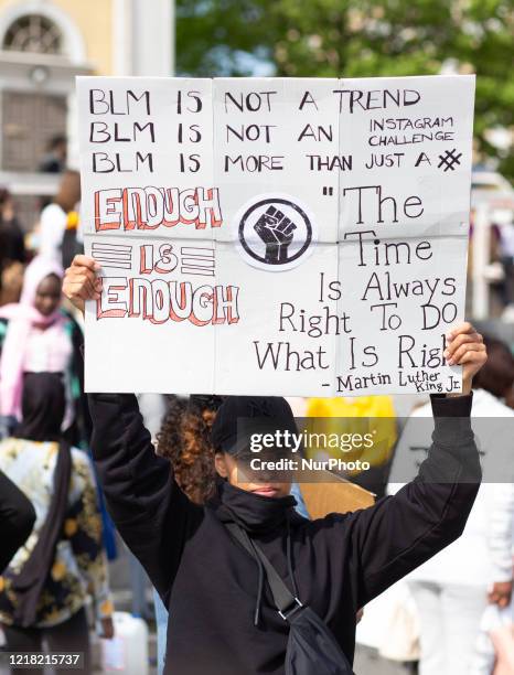 People participate on a black lives matter demonstration in the city of Tampere, Finland, on June 7, 2020.