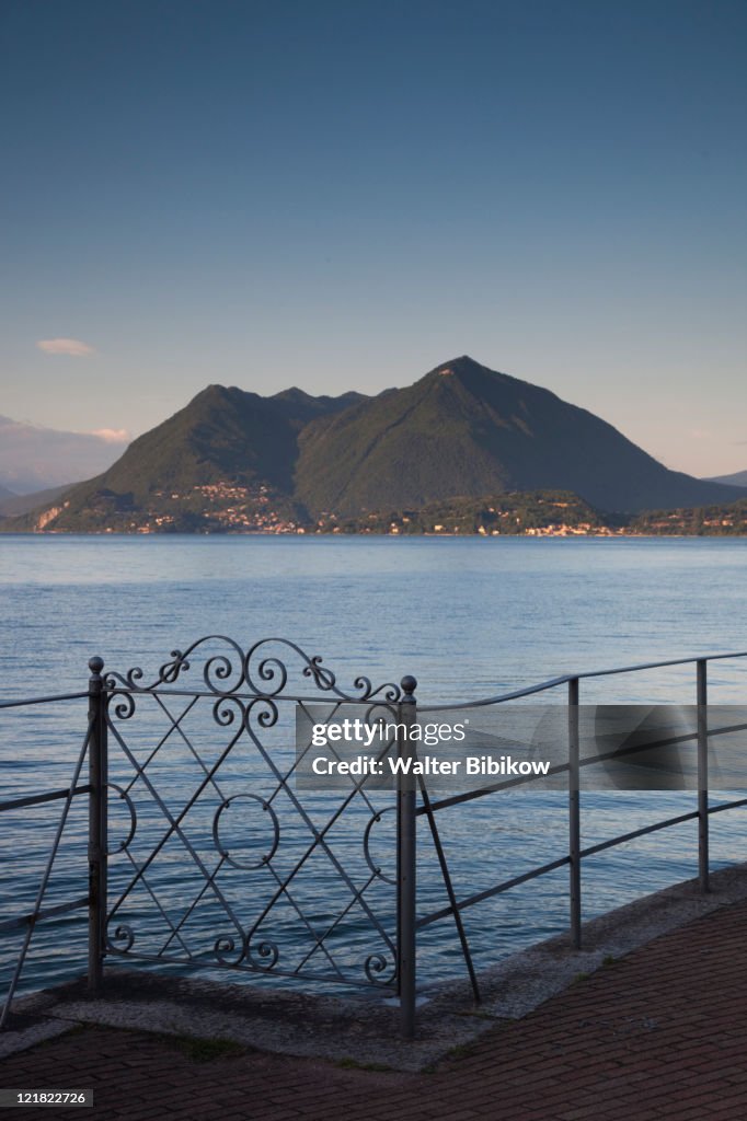 Lakefront vista at dusk, Stresa, Lake Maggiore, Piedmont, Italy