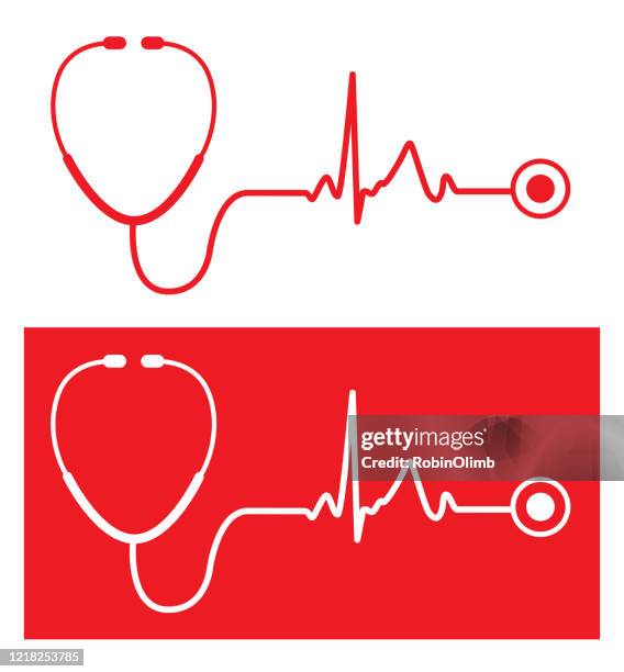 red stethoscope pulse trace icon - stethoscope stock illustrations