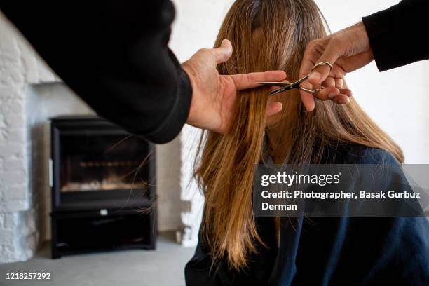 haircut - bangs stock-fotos und bilder