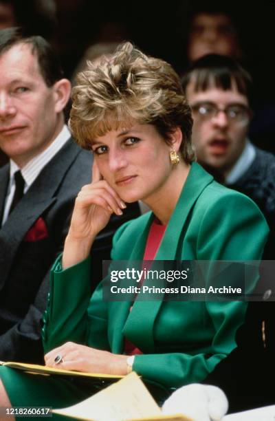 Diana, Princess of Wales visits the Whitemoor Centre in Belper, UK, 28th April 1992.