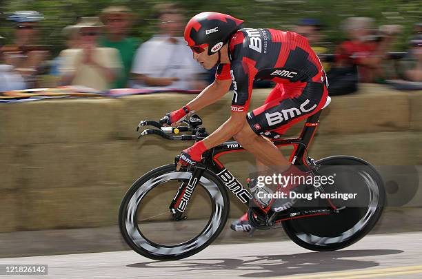 George Hincapie of the USA riding for BMC Racing rides to sixth place in the prologue of the 2011 USA Pro Cycling Challenge on August 22, 2011 in...