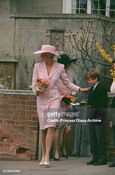 Diana, Princess of Wales with her son Prince Harry and the Duchess of York at St George's Chapel, Windsor, for the Easter service, 31st March 1991.