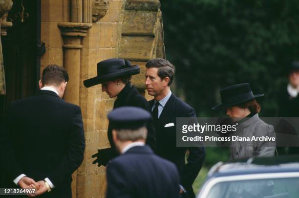 Diana, Princess of Wales at the funeral of her father, the 8th Earl Spencer,at Great Brington Church, England, 1st April 1992. Behind her are her...