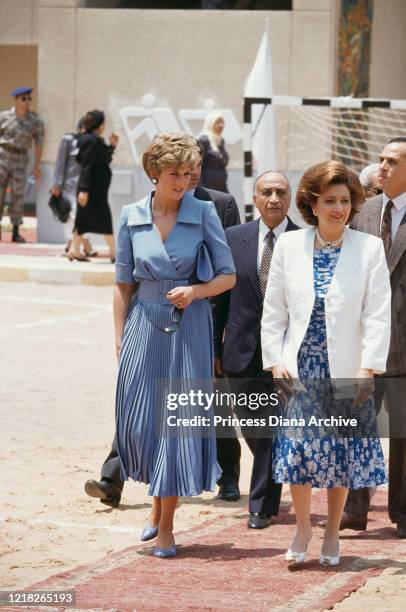 Diana, Princess of Wales visits the Al Nur School in Cairo, Egypt, with Jehan Sadat, the widow of former Egyptian President Anwar Sadat, 11th May...