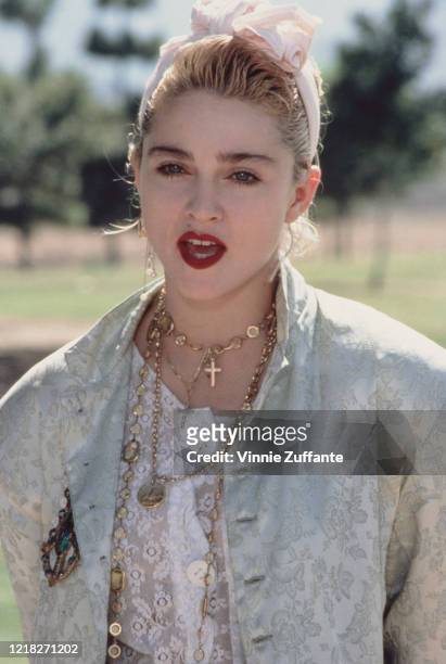 American singer and actress Madonna at a Pro-Peace rally in Van Nuys, Los Angeles, California, 5th October 1985.