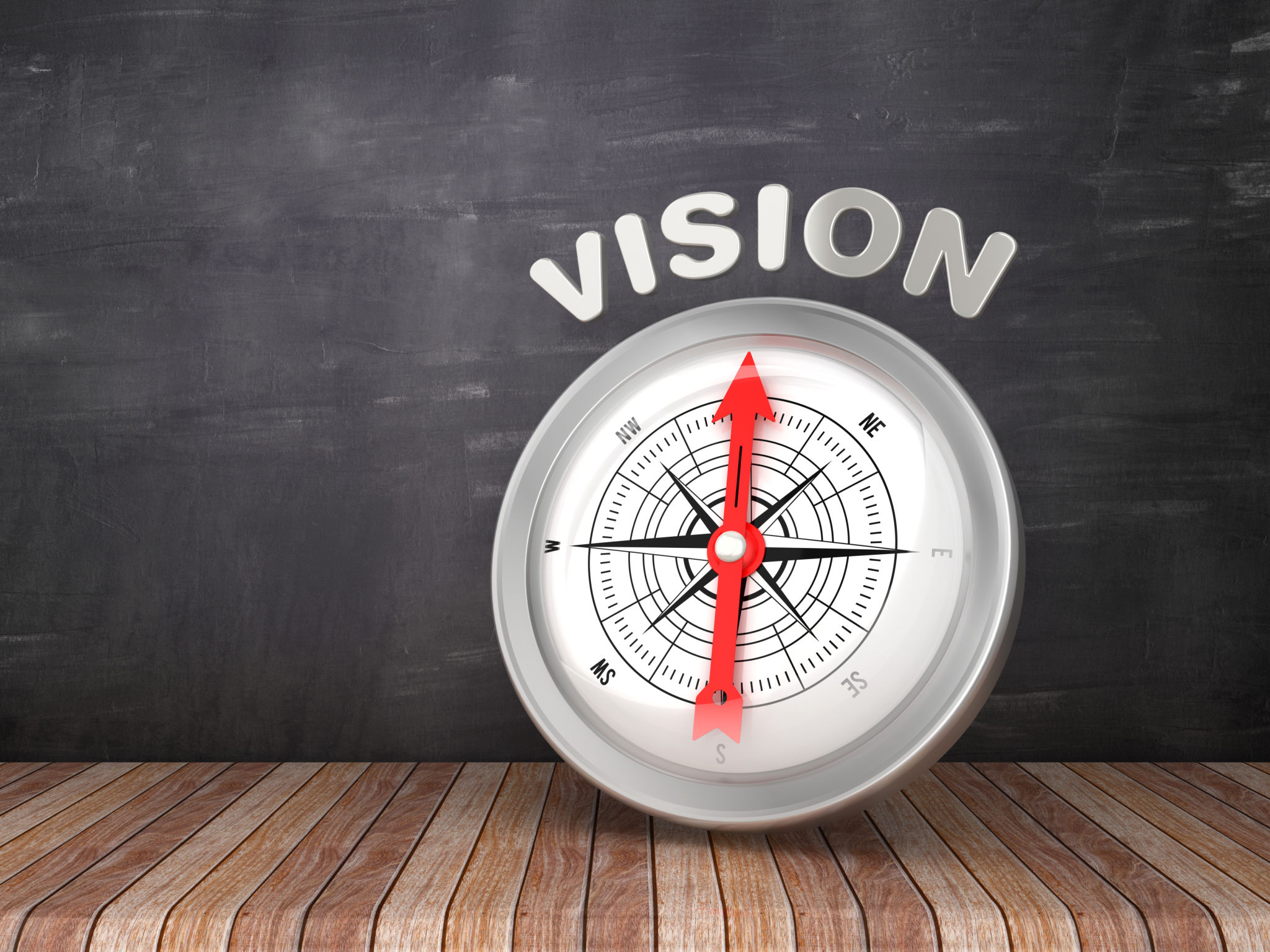 Compass with VISION Word on Chalkboard - 3D Rendering Compass with VISION Word on Chalkboard - 3D Rendering