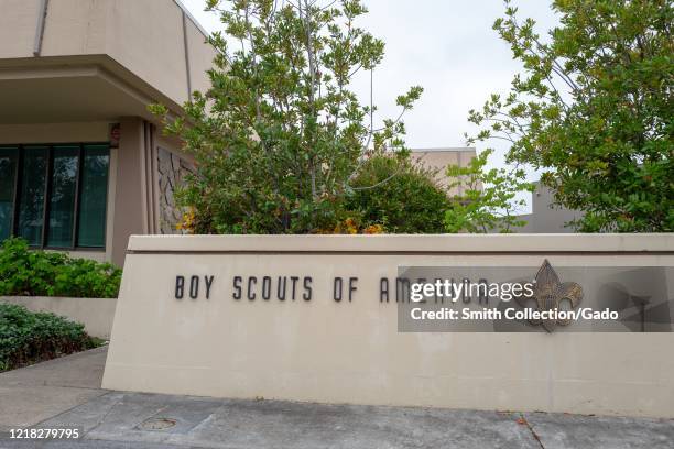 Sign with logo for Boy Scouts of America in the Silicon Valley, Foster City, California, April 11, 2020.