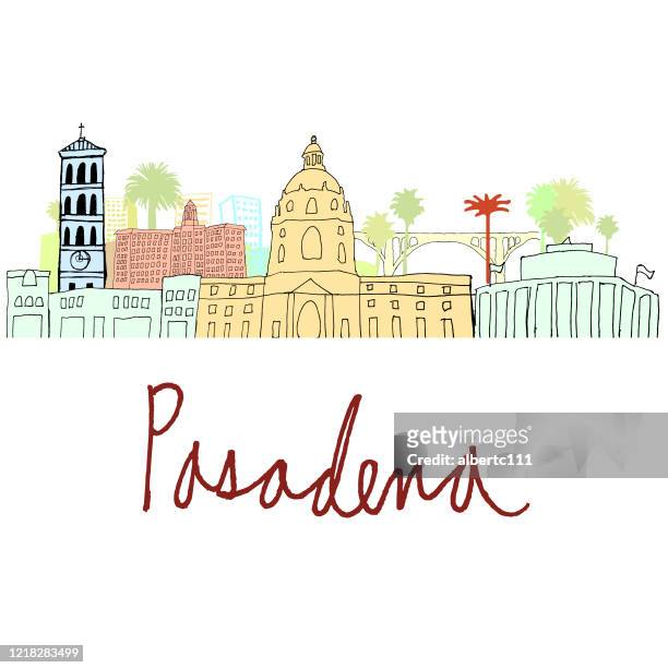 パサデナ カリフォルニア 手描きの街並み - pasadena california点のイラスト素材／クリップアート素材／マンガ素材／アイコン素材