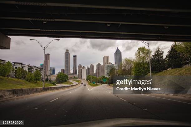 iconic view of downtown atlanta through windshield - "marilyn nieves" stock pictures, royalty-free photos & images