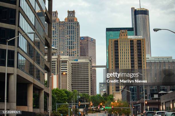 downtown atlanta buildings on lockdown - atlanta georgia street stock pictures, royalty-free photos & images