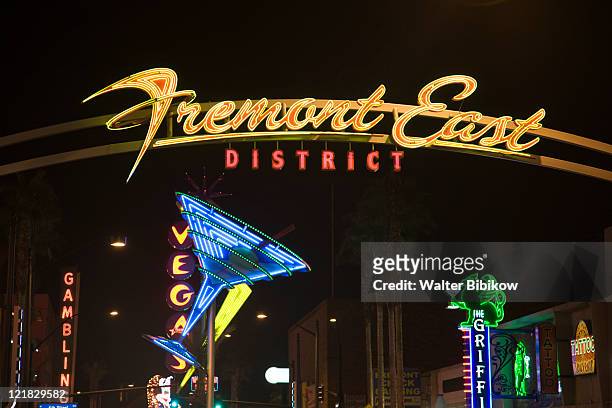 neon signs, fremont east district, las vegas, nevada, usa - downtown las vegas stock pictures, royalty-free photos & images