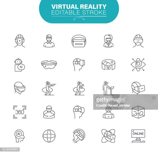 stockillustraties, clipart, cartoons en iconen met virtual reality iconen. set bevat pictogram als 3d, video game, panorama, virtual reality helm, illustratie - 3 d glasses