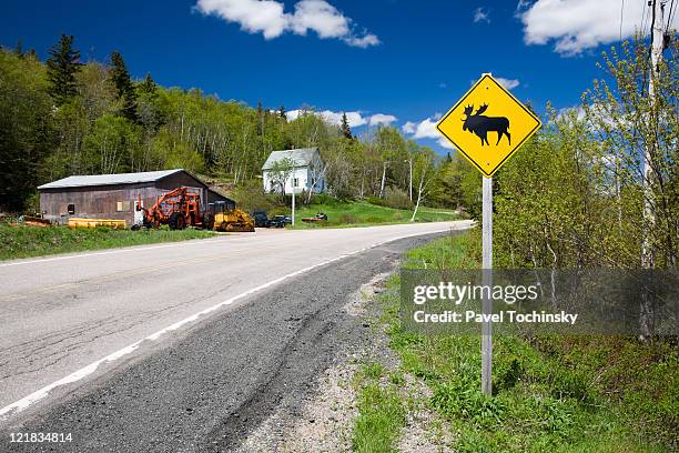 moose road sign, cape breton national park, nova scotia, canada. - canada moose stock pictures, royalty-free photos & images