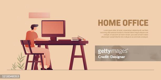 在家工作,家庭辦公室概念向量插圖 - sable 幅插畫檔、美工圖案、卡通及圖標