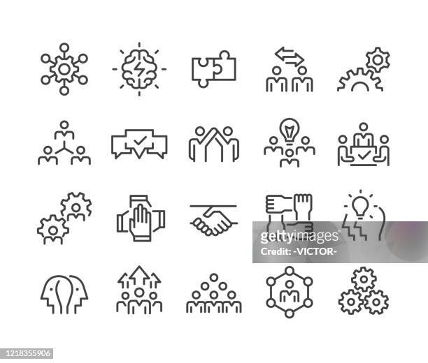 kollaborationssymbole - classic line series - multiracial group stock-grafiken, -clipart, -cartoons und -symbole