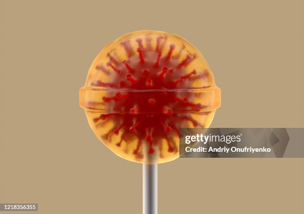 coronavirus inside lollipop - candy samples ストックフォトと画像