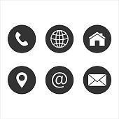 contact us icon, web, blog and social media round icons