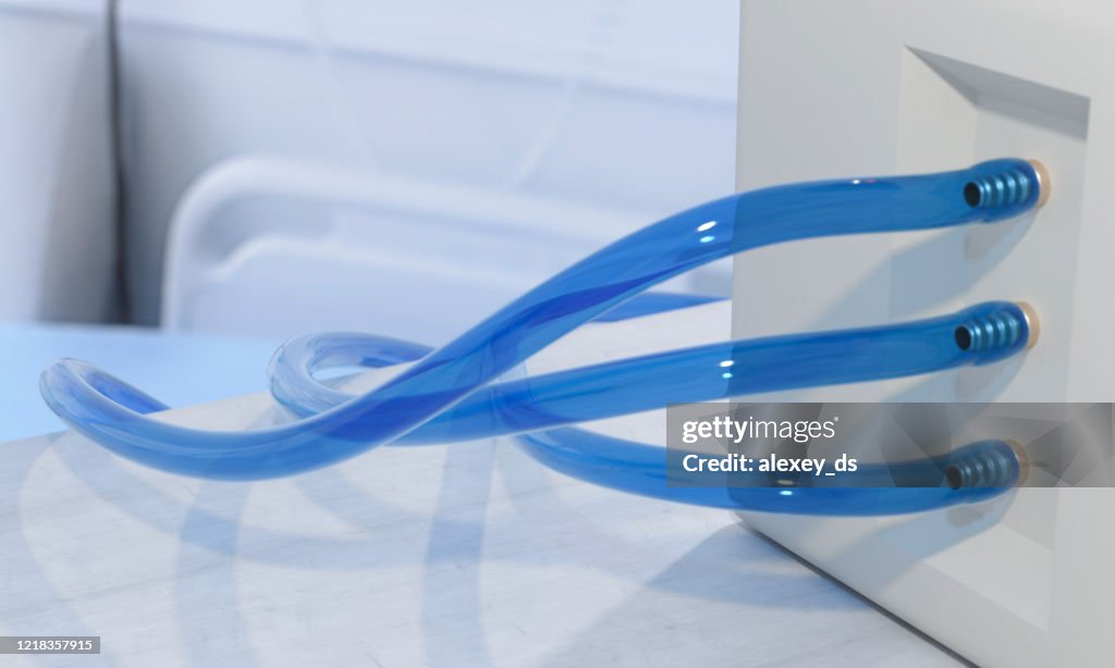 Blue silicone hoses with different gas in the hospital