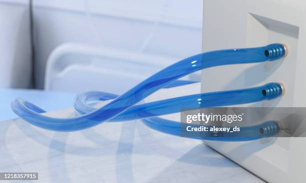 blue silicone hoses with different gas in the hospital - silicon stock pictures, royalty-free photos & images