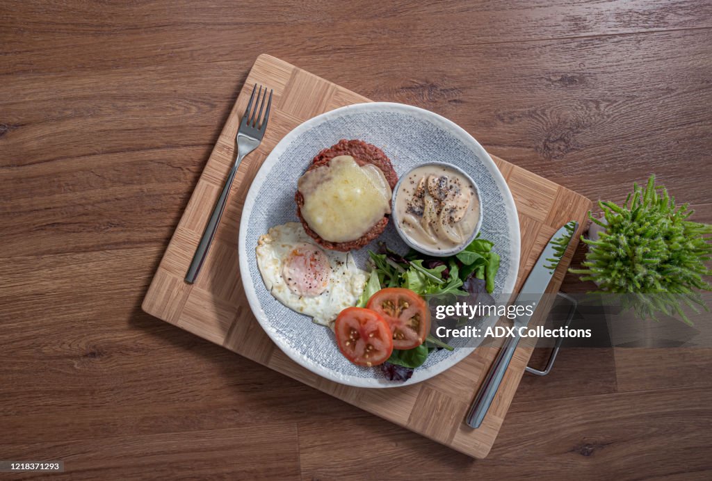 Vegan Hamburger Steak meal - Top View