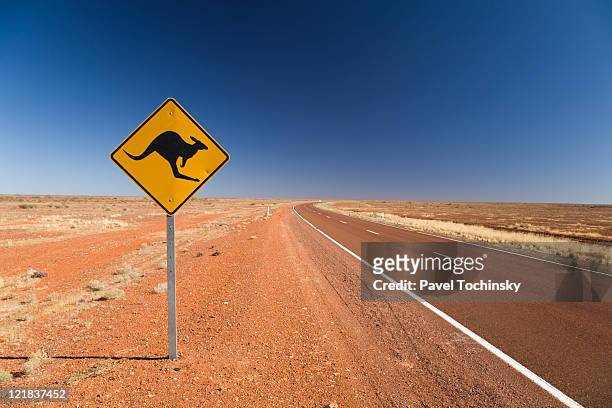 kangaroo road sign on the stuart highway in south australia, australia, 2008 - australia australasia foto e immagini stock