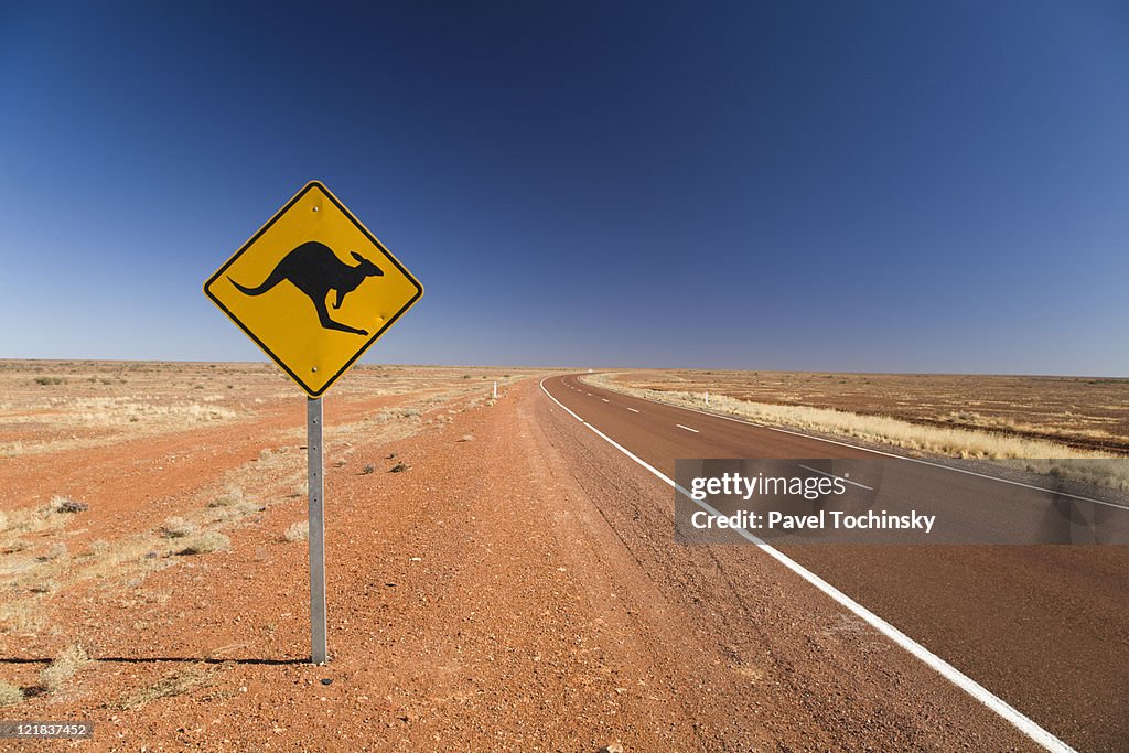 Kangaroo road sign on the Stuart Highway in South Australia, Australia, 2008