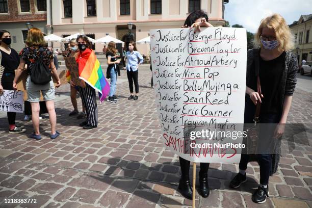 People protest during the March In Memory of George Floyd. Krakow, Poland on June 7, 2020. George Floyd, a 46-year-old African American man, died on...