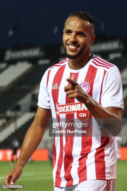 Youssef El-Arabi or El Arabi of Olympiacos Piraeus as seen in action during PAOK v Olympiacos 0-1 for the Playoffs game of Super League in Greece...