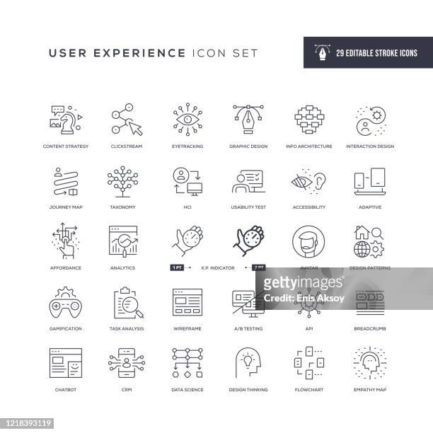 bearbeitbare strichliniensymbole für user experience - kundenbeziehungsmanagement stock-grafiken, -clipart, -cartoons und -symbole