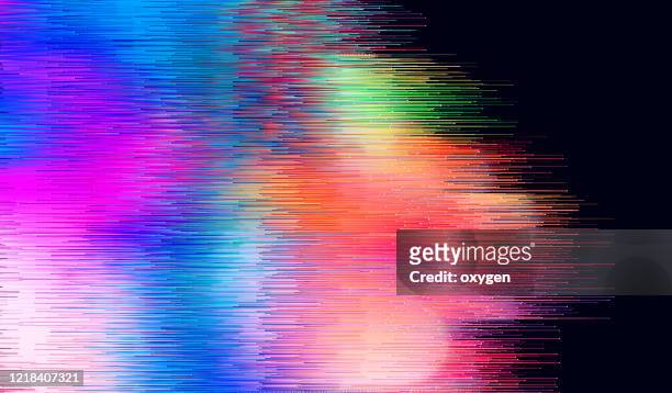digital glitch art abstract background graphic element distorted texture geometric extrude horizontal lines - broadcasting stock-fotos und bilder