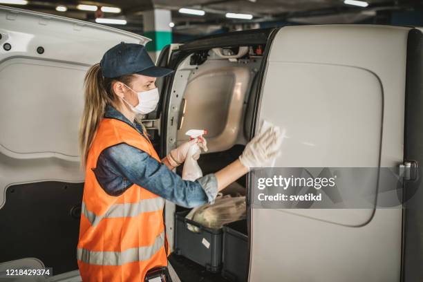 food delivering car disinfection - covid 19 business stock pictures, royalty-free photos & images
