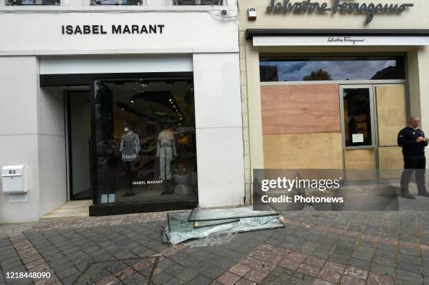 Destruction of property in Matonge & Avenue Louise neighbourhood after Black Lives Matter protest in Brussels. Several shops were vandalized around...